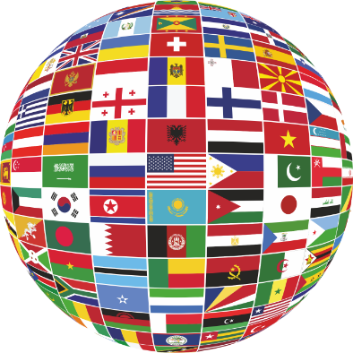Globe made from international flags